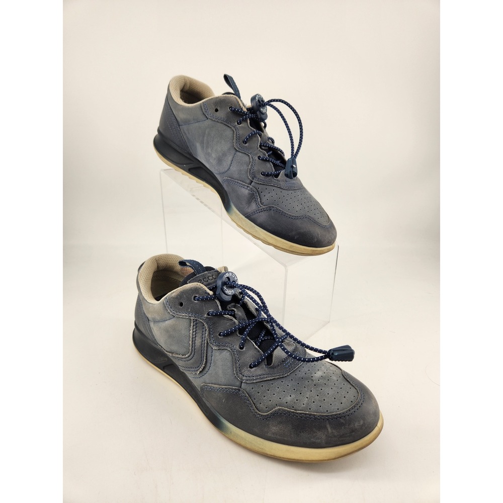 ECCO Genna Leather Sneakers Womens 39 Blue Toggle Lock Bungee Lace Low Top Shoes